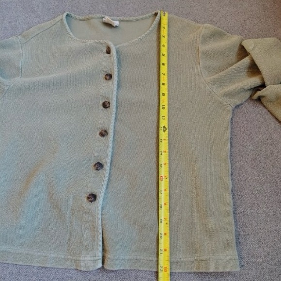 Vtg Kiko Button Up Cardigan Sweater Women S Green Cotton USA Casual Terry Cloth - Picture 8 of 11